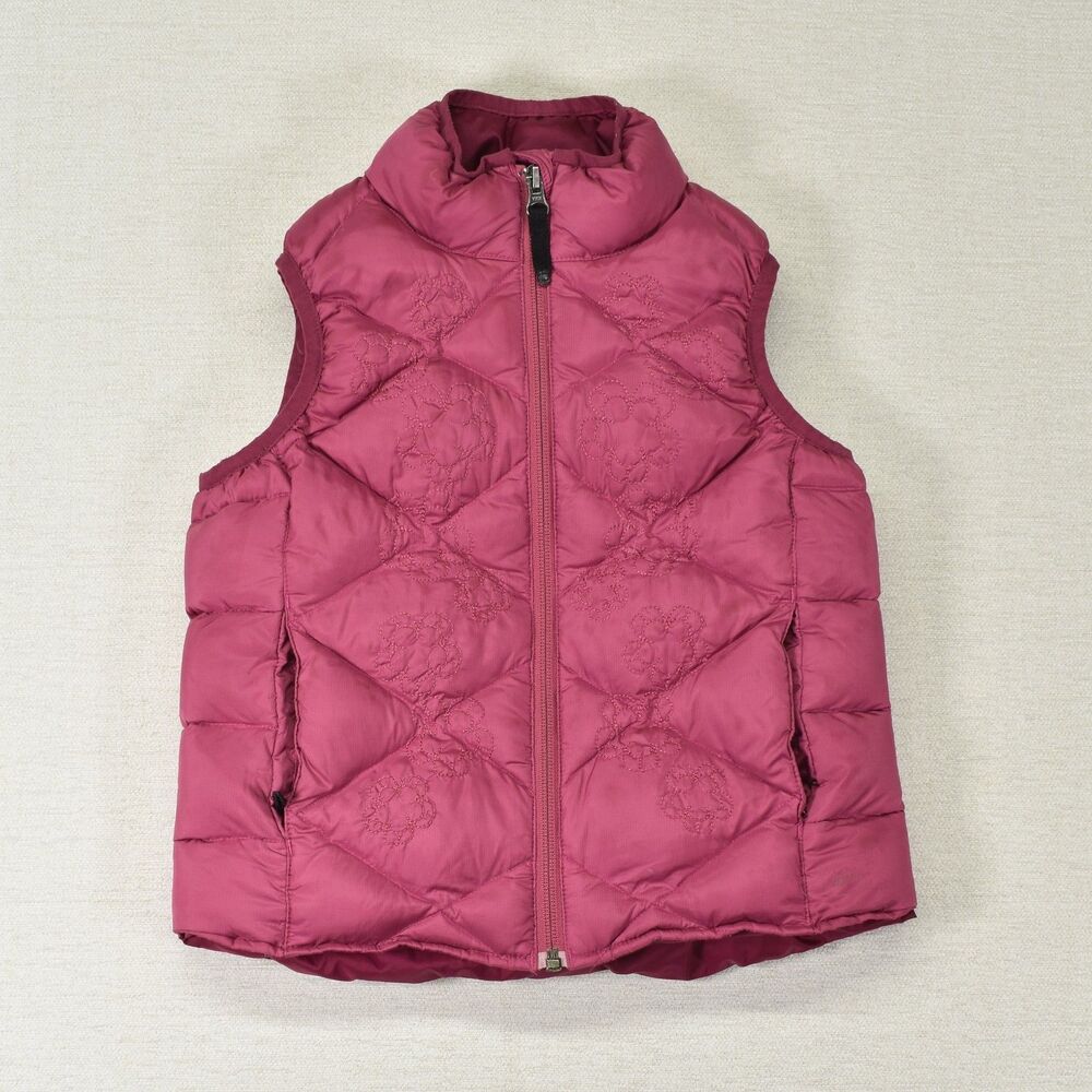 REI Girls Down Puffer Vest XS 6 7 Pink Magenta Quilted Floral Embroidered Co-op - Picture 1 of 8